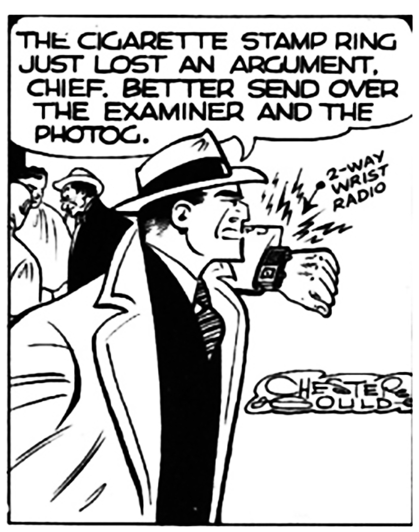A scene from the cartoon strip Dick Tracy.